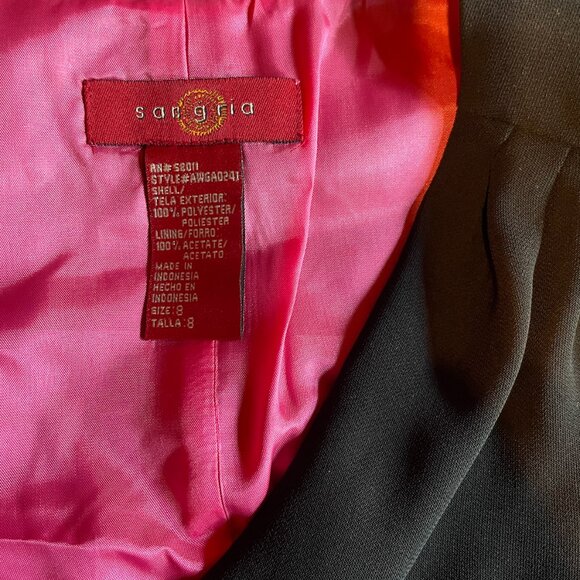 VTG Sangria Brand Flutter Sleeve Dress Lined with Pink Satin - Picture 7 of 7